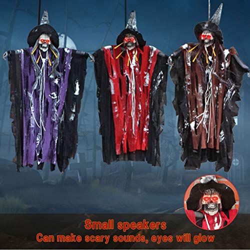 CMrtew Halloween Decorations, 24.55 Inch Halloween Ghost Hanging, Ghost Lights with Sound-Controlled Lighting, with Special Sound Effects, Scary Creepy Indoor/Outdoor Decor (Red) - Thumbnail 6