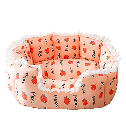 LKKLILY Cama de gato para perros pequeños, sofá cama para mascotas, felpa suave y mullida con parte inferior antideslizante para dormir invierno casa de gato interior (naranja2, M) Cover