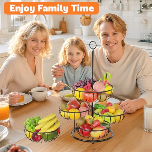 Foto von PouHenier.jh 5 Etagen Schwarz Obstkorb Obstschale, Groß Mehrstöckig Küche Gemüsekorb, Hoch Metall Obst Gemüse Etagere Aufbewahrung Obstregal, Modern Stabiles Eckig Obstbehälter, Einfache Einrichtung