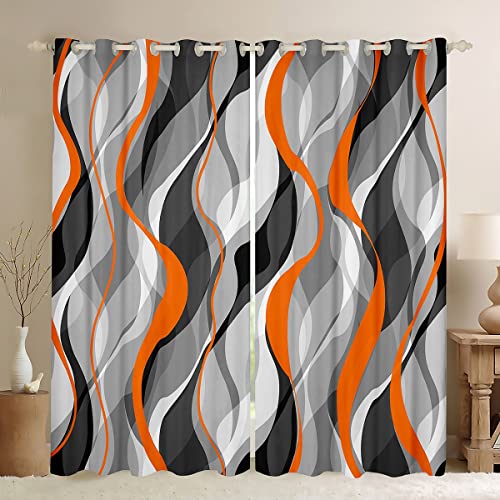 Loussiesd Orange Grey Black Stripes Curtains for Bedroom Living Room Kids Geometric Blackout CurtainsDreapes Modern Striped Art Abstract Art Window Treatments W52*L63