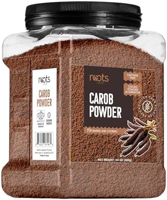 Roots Circle Premium Carob Powder Unsweetened | Kosher Bulk 14oz - Cocoa Powder Alternative | Rich in Fiber Caffeine Sugar-Free Chocolate Substitute Great for Smoothies, Cookies, and Yogurt
