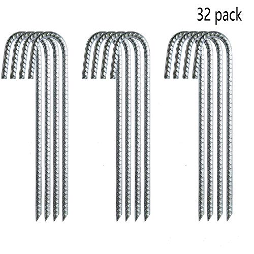 AAGUT 32PCS Galvanized Rebar Tent Stakes J Hook 12 inch, Dog Dig Defence