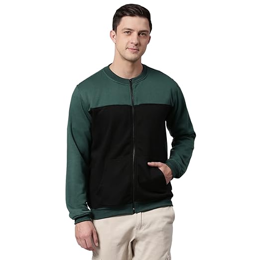 Mens Cotton Blend Full Sleeves Panelled Sweatshirt - Regular-Fit, Crew Neck, and Lightweight, Casual Winterwear for Men