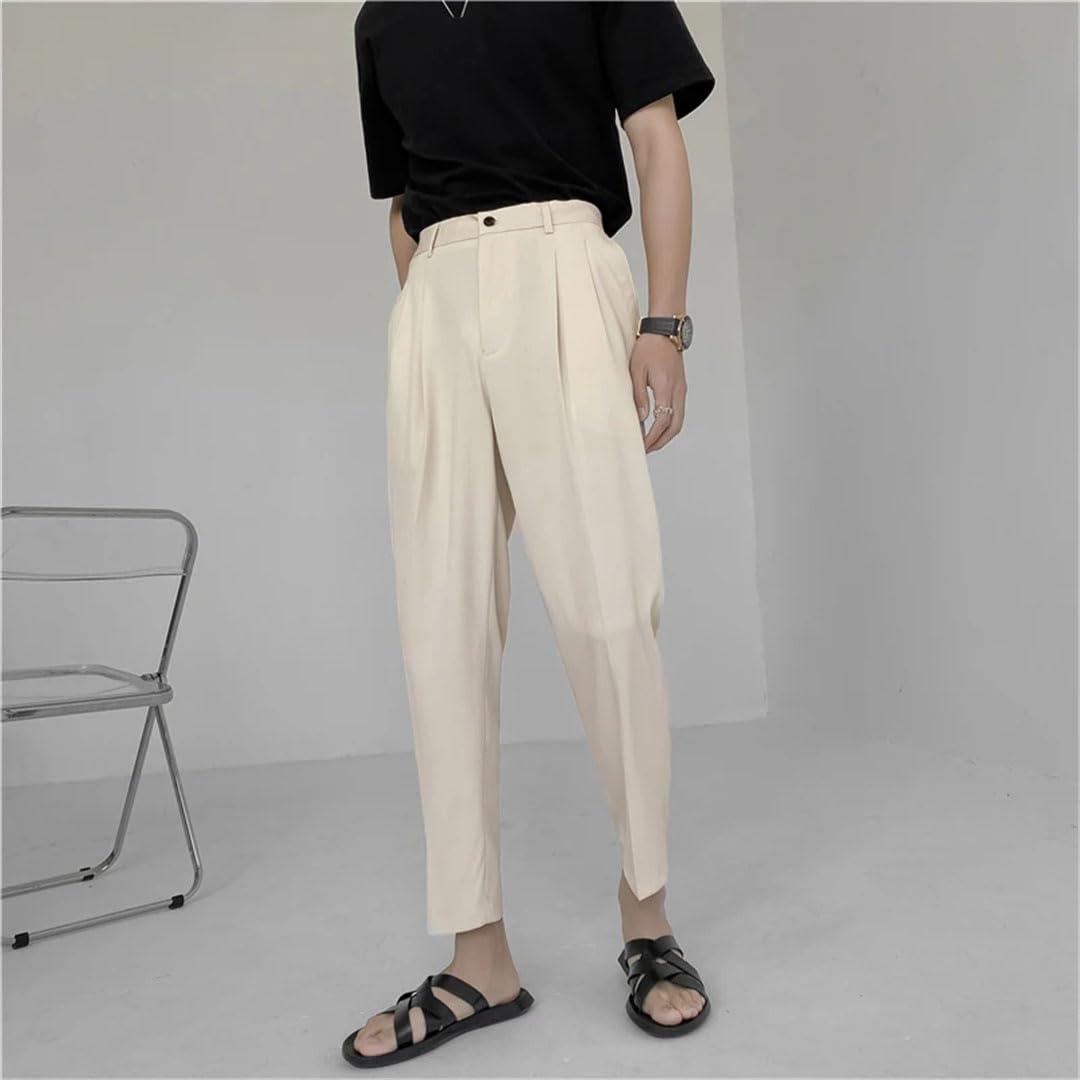 Pantalones de traje coreanos sueltos y rectos para hombre, pantalones formales de oficina