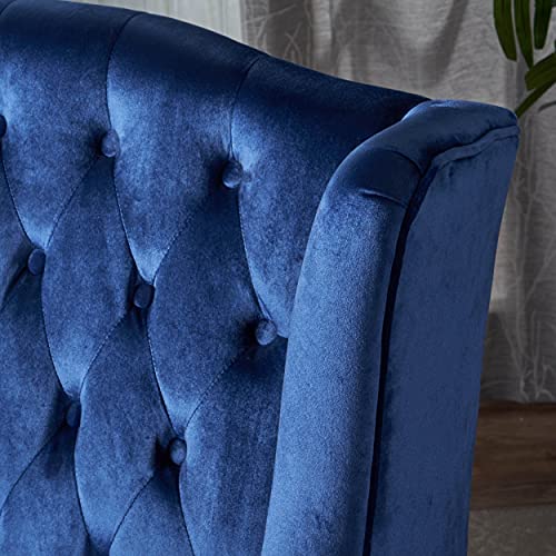 Christopher Knight Home Leora Traditional Tufted Velvet Wingback Loveseat, Navy Blue / Dark Brown #TOP3