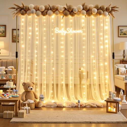 Telón trasero de tul champagne con luces 10x15ft miniatura 2