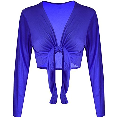Cárdigan corto de mujer con nudo elástico y manga larga top bolero azul real