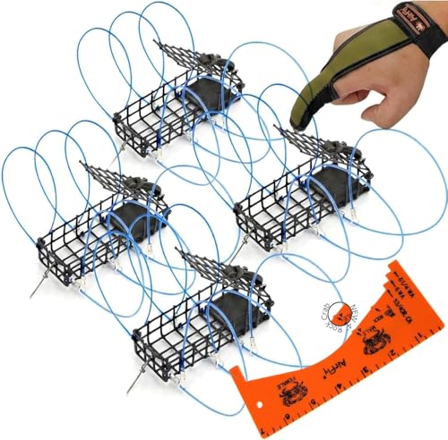 AirFly Castable Crab Trap for Pier, Jetty & Surf - 6-Loop Fishing Pole Crab Trap | Dungeness, Blue & Rock Crabs | Lead-Free | CA, OR, WA, MD & FL, Made in USA (4 Traps)