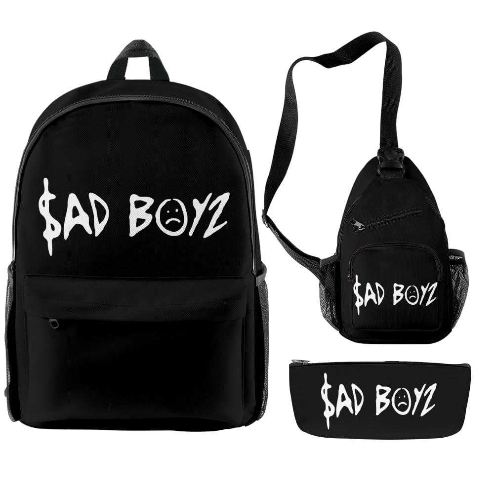 orahxuty Junior H Sad Boyz Backpack Three Piece Set Casual Daypack Travel Bags (Black)