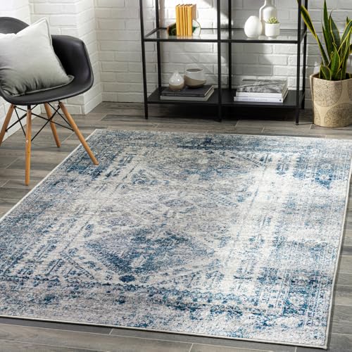 Livabliss Desta Vintage Oriental Area Rug,7'10" x 10'2",Blue/White