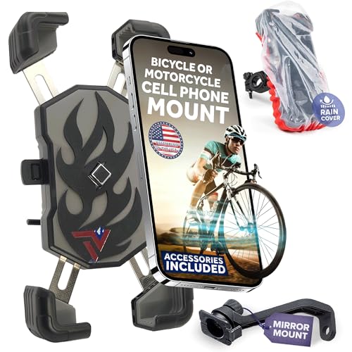 Image of Terminal Velocity Sport - Motorcycle Phone Mount - Bike Cell Phone Holder - Bike Phone Mount, for iPhone & Android - Fits Harley Davidson, eBike, ATV, Bicycle - Incl. Mirror & Rain-Cover