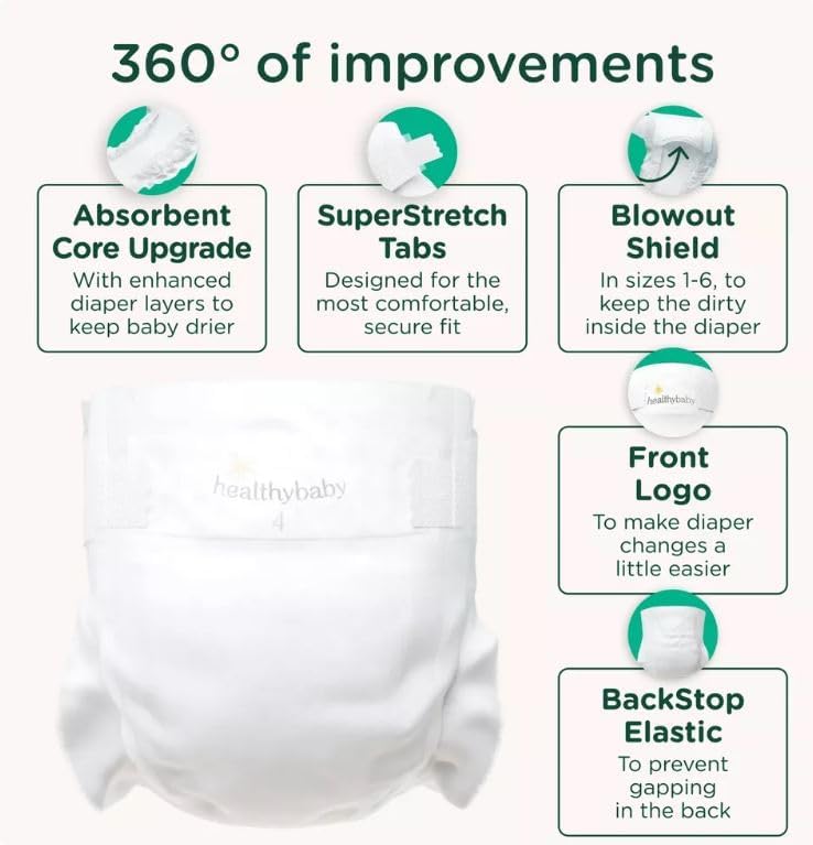HealthyBaby Luxury Diapers, Certified Safe Organic Cotton Enhanced, Size N, 64 Count