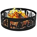 Sunnydaze Forest Wilderness 36-Inch Round Heavy-Duty Steel Fire Pit Ring - 360-Degree Wildlife Cutouts - Black