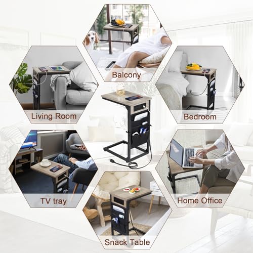 Amhanciblecshapedendtablewithchargingstationtvtraysetof2couchtablesthatslideundersidetablewithstorageforcouchsofatableforlivingroomgreyhet04cgy Urban Country Home Decor Amhancible c shaped end table with charging station tv tray set of 2 couch tables that slide under side table with storage for couch sofa table for living room grey het04cgy urban country home decor