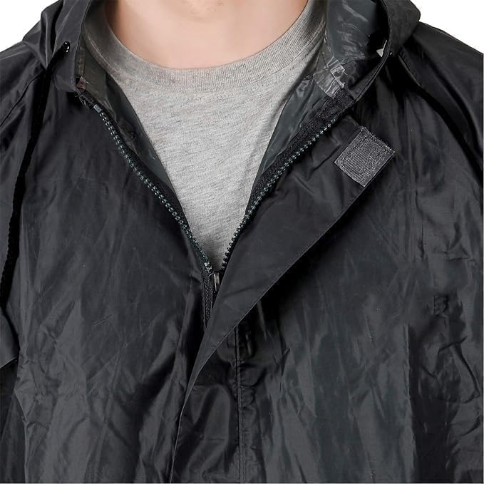 Image of Men Waterproof Raincoat with Hood Heavy Duty Polyester Rain Suit for Bike Riding Leak Proof Double Layer Rainwear Set