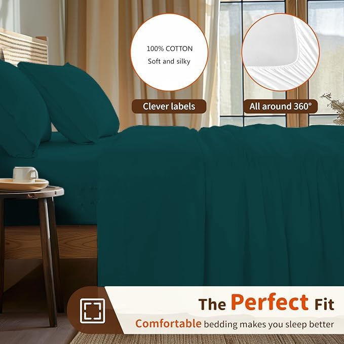 Miniatura 4 de Fabrics Online UK Juego de sábanas de 4 piezas tamaño Queen, sábanas de lujo lisas y suaves, 100% algodón egipcio de 1000 hilos, sábanas de 24