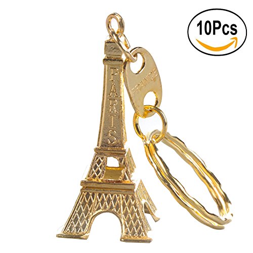 Kanggest 10 pcs Porte Clés Tour Eiffel Porte-clés/Trousseau en Alliage Pendentif Porte Clef pour Femme Sac Porte Cle pour Voiture/Téléphone/Mariage/Pochette(Or)