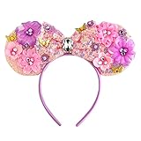 CHuangQi Mouse Ears Headbands with Shiny Bow, Double-sided Sequins Glitter Hair Band for Birthday Party Celebration or Event