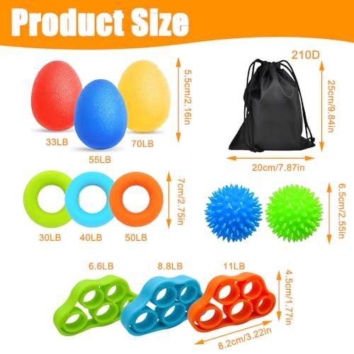 Kinfezlon 11 Stücke Handtrainer Fingertrainer, Handtrainer, Finger Training, Igelball für Hände Therapie, Arthrose Training, Griffstärkung, Lindert Stress, Angstlinderung und Stärkung der Finger