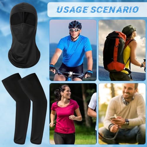 Image of Proberos Ice Silk Arm Sleeves & Balaclava Face Mask UV Protection Face Mask Neck Gaiter Breathable Mesh Unisex Outdoor Cover Arm Sleeves for Riding,Driving,Running