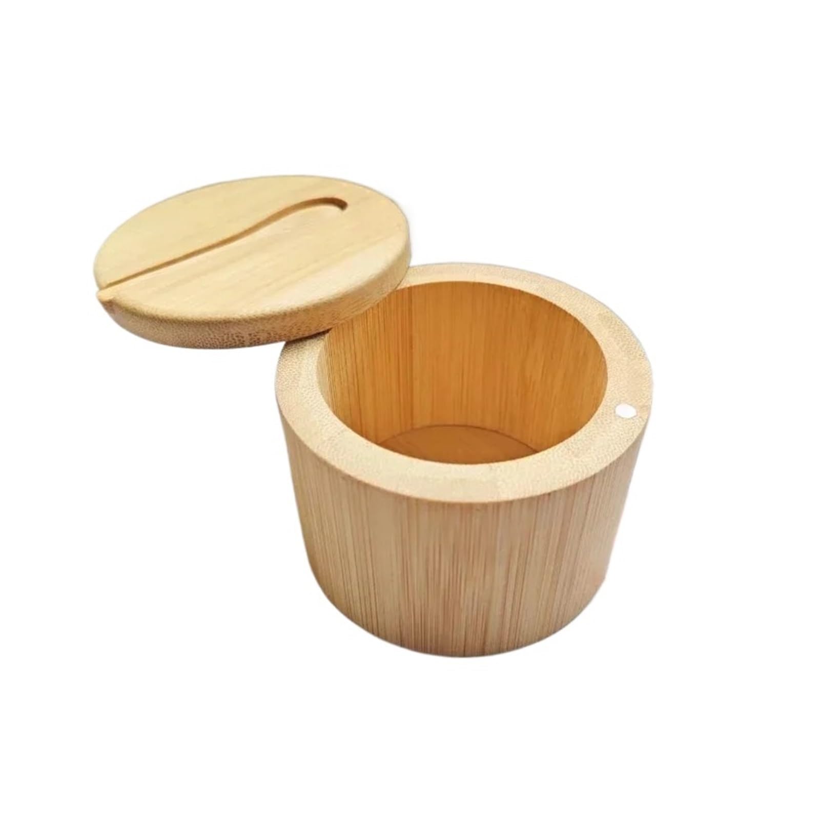 WZPTLKIBAD Bamboo Salt Cellar with Spoon, Round Box, Magnetic Swivel Lid