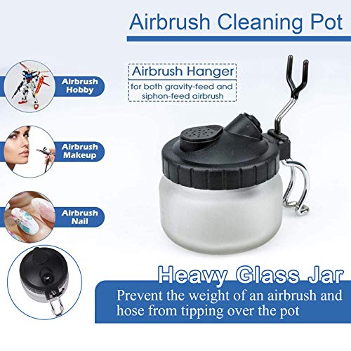 Hotorda Kit de limpeza de aerógrafo, pote de limpeza de vidro com suporte, ferramentas de limpeza de