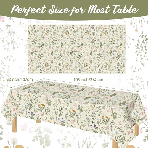 Image of Ganeen 3 Pcs Spring Wild Floral Tablecloth Disposable Plastic Table Covers Watercolor Wildflower Table Cover Waterproof Tablecloths for Summer Birthday Wedding Party Decor, 54 x 108 Inch