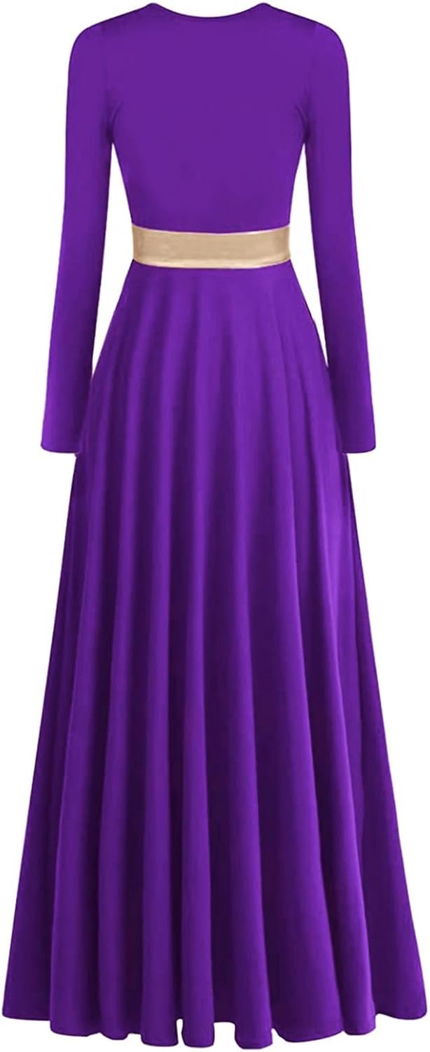 Long Sleeve Praise Dance Dress for Women Metallic Liturgical Worship Dance Costumes Lyrical Costume Church Robe - Image 4