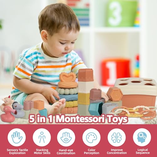BYFWH Shape Sorter & Stacking Toy, 5-in-1 Learning Set with Nesting Cups Stackable Nesting Cups & Shape Blocks, Sand & Bath Play, Develops Sorting & Motor Skills, Safe for 9+ Months - Image 2