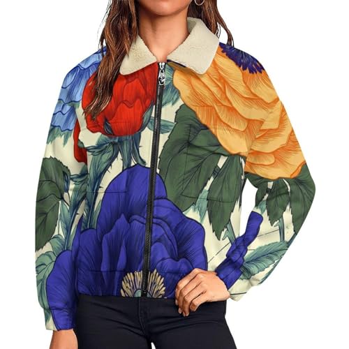 Veste polaire femme à imprimé roses coquelicots haut de gamme en peluche