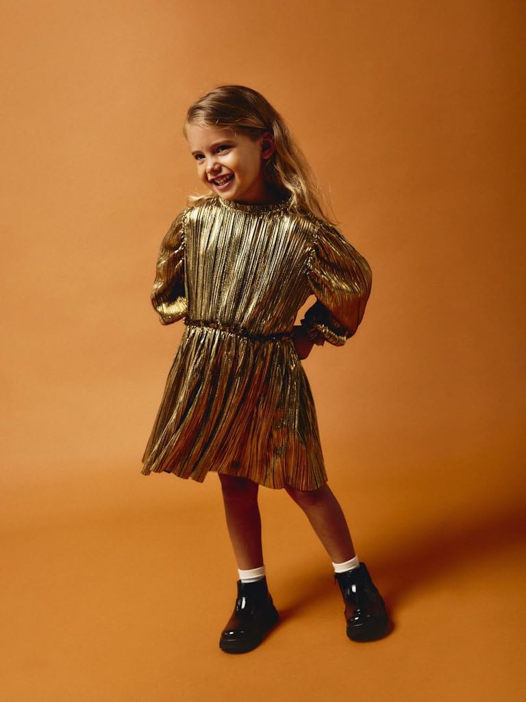 NAME IT Dziewczęca sukienka Nkfritallica Ls Dress Pb, Kolor złoty, 116
