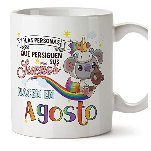 MUGFFINS Taza de Cumpleaños Koala mes de Agosto - Detalles Desayuno Feliz Cumpleaños/Aniversario. Cerámica 350 mL
