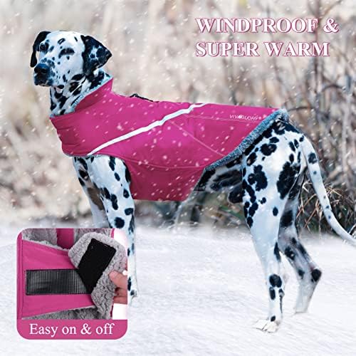 VIVAGLORY High Loft Jacket Dog Coat -Lightweight Dog Fleece Vest with Two-Way Zipper Leash hole, Winter Dog Coat for Outdoor Adventures, Fuchsia, S