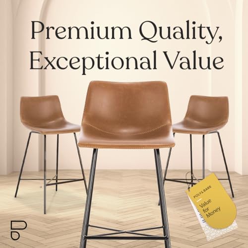 Poly and Bark Counter Stool 24 inches - Counter Height Bar Stools Set of 3 - Sturdy Kitchen Stools with Backs - Comfortable Bar Chair - Modern Countertop-High Chairs, Kitchen Island Barstools – Tan - Thumbnail 4