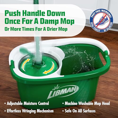 Libman Tornado Spin Mop System with Bucket & Wringer, Microfiber Head