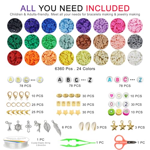 Image of Redtwo 6800 Pcs Clay Beads Bracelet Making Kit, Flat Preppy Beads for Friendship Bracelets, Polymer Clay Bead with Charms for Jewelry Making, Crafts Gifts for Girls Ages 6-12