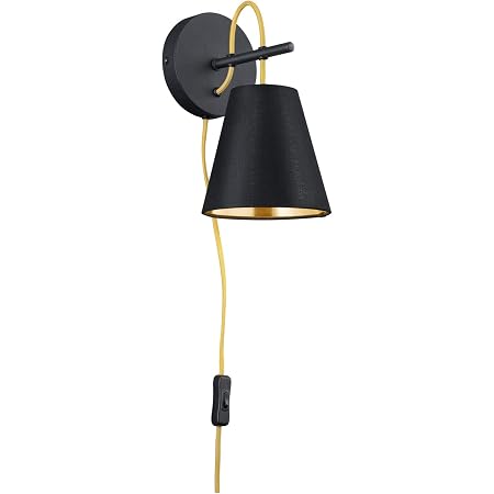 B.K.Licht Applique Murale Bois Naturel & Métal Noir - Interrupteur Câble 2,5m - Douille E27