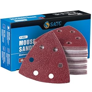 SATC Delta-Triangle Sanding Sheets 93mm 60 PCS Detail Sander Pads Durable Dust-Free 6-Holes Sander Sandpaper Hook and Loop Triangle Sanding Pads 60/120/180/240/320/400 Grits 93 x 93 x 93mm