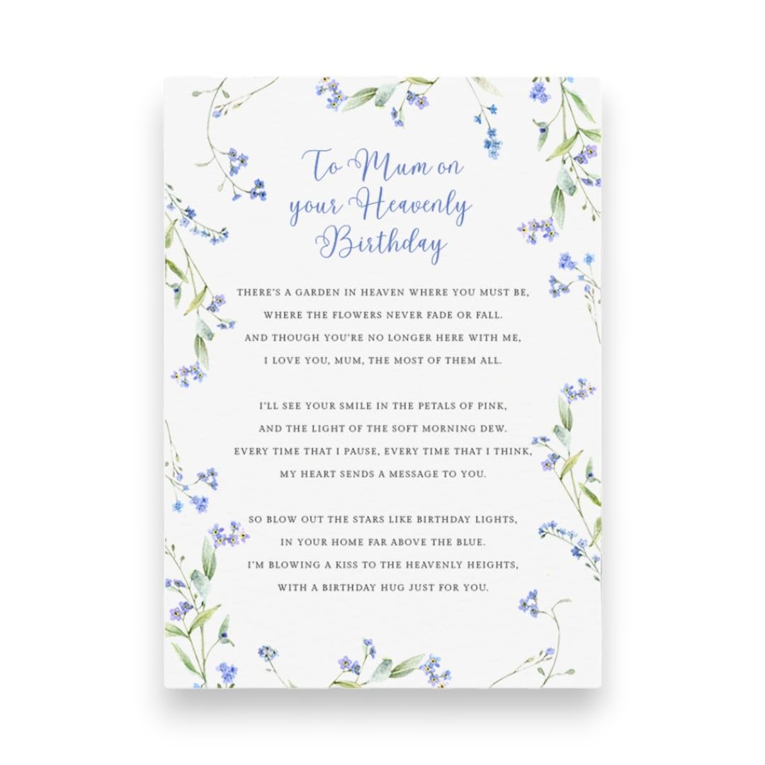 Happy Birthday Mum Grave Card Personalised, Waterproof Laminated Memorial Birthday Cards for Graveside Mum, WITH HOLDER STAKE