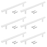 Coshar 6Pcs Flat White Cabinet Pulls Cabinet Handles Stainless Steel T Bar for Drawer,Hole Center 6.3