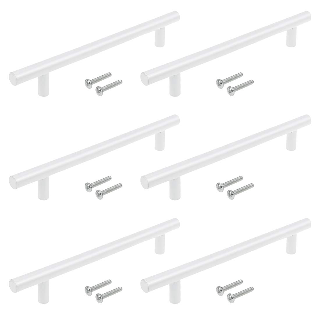 Poignées de placard blanches Coshar en acier inoxydable entraxe 16cm lot de 6