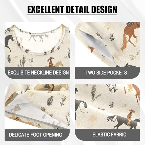 ALAZA Horse Riding Tree Leaf Pajamas Set Short Sleeve Cotton Sleepwear Summer Pjs 2 Piece 5-14Y4