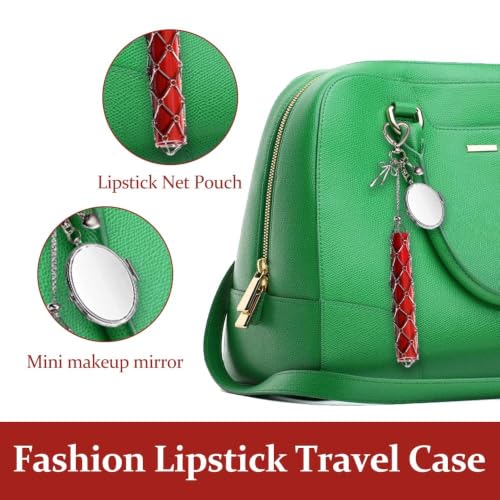 Image of CartHome Lipstick Holder Keychain Charm Set, Y2K Bag Charm with Heart Mirror and Star Pendant, Portable Makeup Touch-Up Accessory for Women