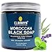 2 in 1 Pack Moroccan Black Soap plus Exfoliator Body Scrubber Mitt Glove, Organic Pre-exfoliating Soap, Cleanse and Prepare Skin for Removing Dead Skin Cells Layers, for Deep Clean and Soft Skin