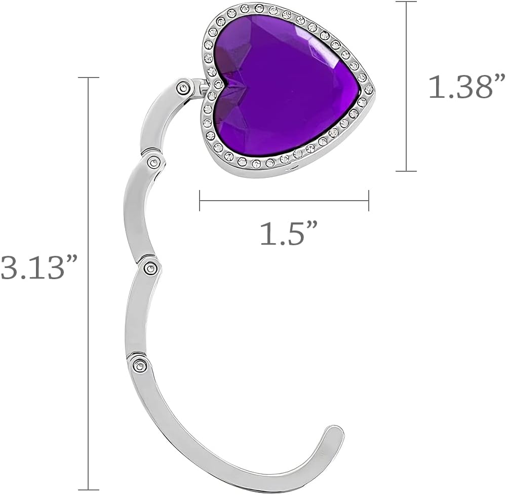 Wrapables Heart Shaped Purse Hook Hanger with Rhinestones, Purple image 2