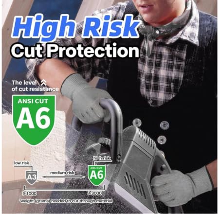 Image of Industrial, Civil, Woodworking, Machanical Cut-Resistant Gloves - PU Palm Coated, HPPE /Fiberglass Core - Lightweight, High Dexterity Safety Gloves for Warehouse (2 Pair, Cut Level 5)