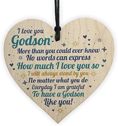 RED OCEAN Godson Birthday Christmas Card Wooden Heart Godson Christening Gift Keepsake Family Plaque