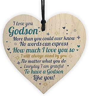 RED OCEAN Godson Birthday Christmas Card Wooden Heart Godson Christening Gift Keepsake Family Plaque