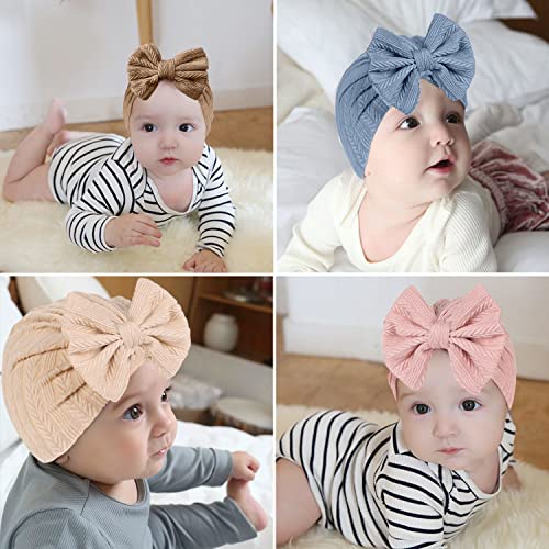 Zurlefy 6 Pcs Stretchy Baby Hats With Bows, Pink Baby Turban For Baby Girls, Newborn Headwraps, Baby Girls Caps, Infant Hat (17-2) #TOP3