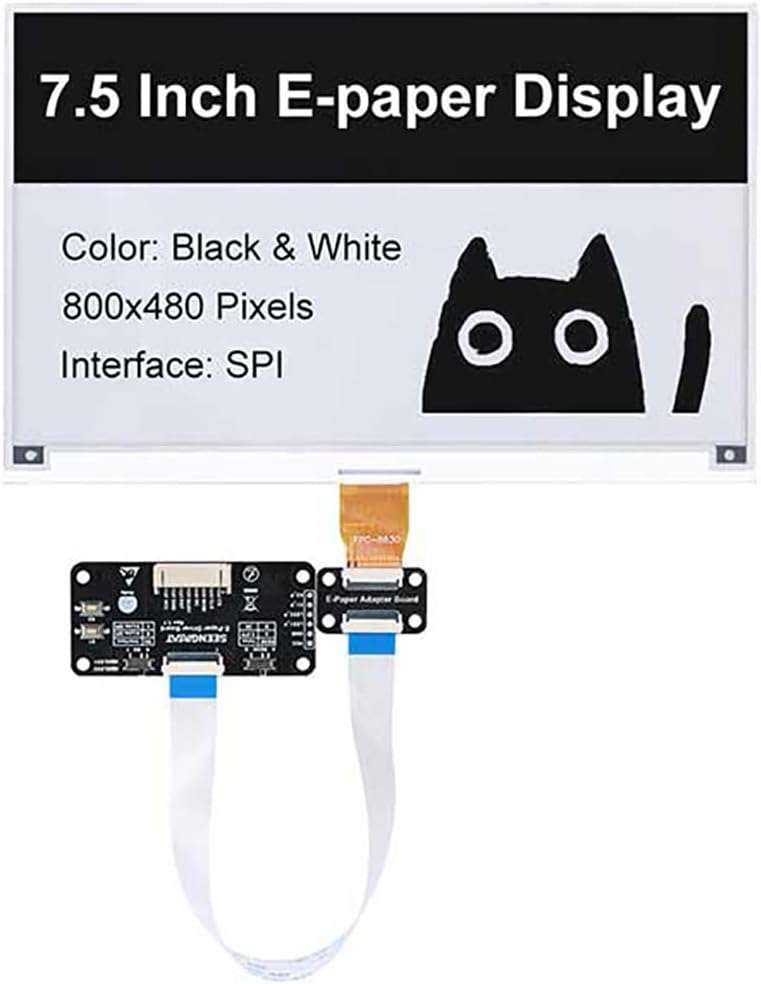7.5inch E-Ink Display HAT for Raspberry Pi/Jetson Nano Also Fits Arduino/Nucleo 800x480 Pixel Black/White Two-Color SPI Interface E-Paper Screen Panel